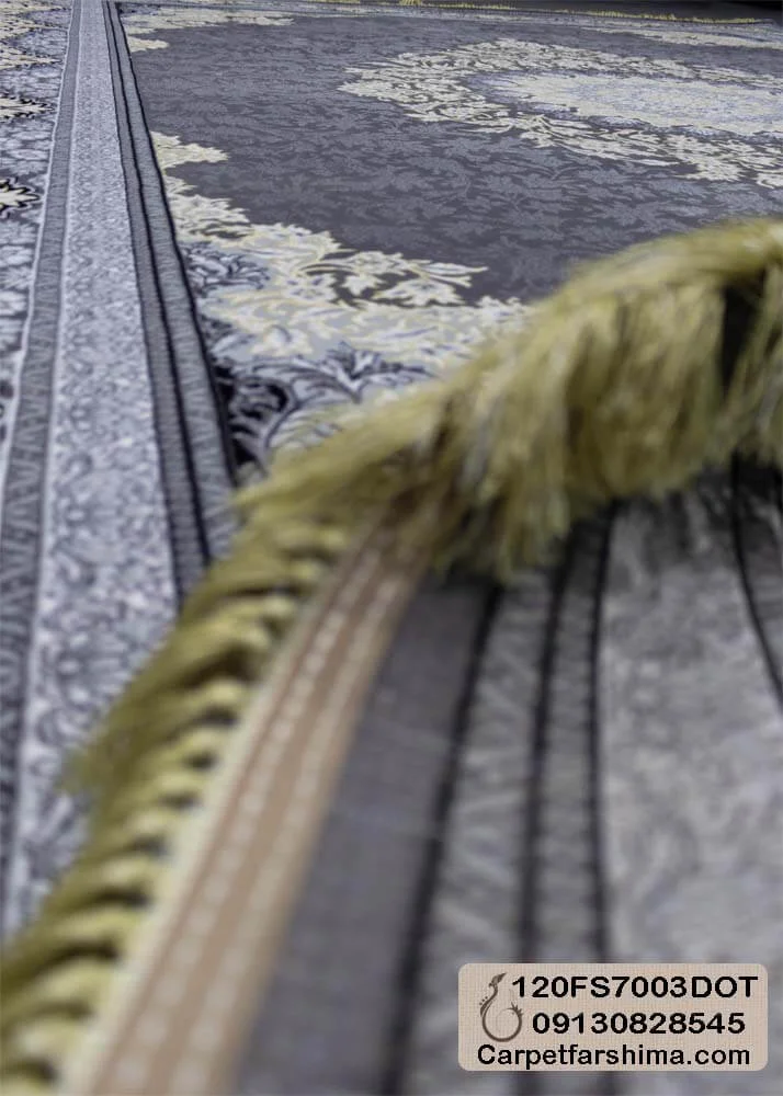فرش 700 شانه ارزان قیمت طرح مارال طلاکوب نمای ریشه فرشیما