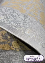 نمای پشت فرش اسلیمی بژ حاشیه متالیک طلایی